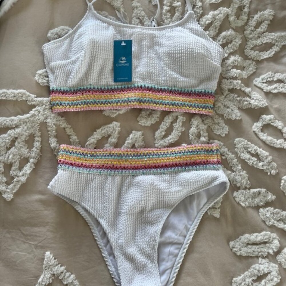 NWT - Cupshe white with sequin trim bikini size M